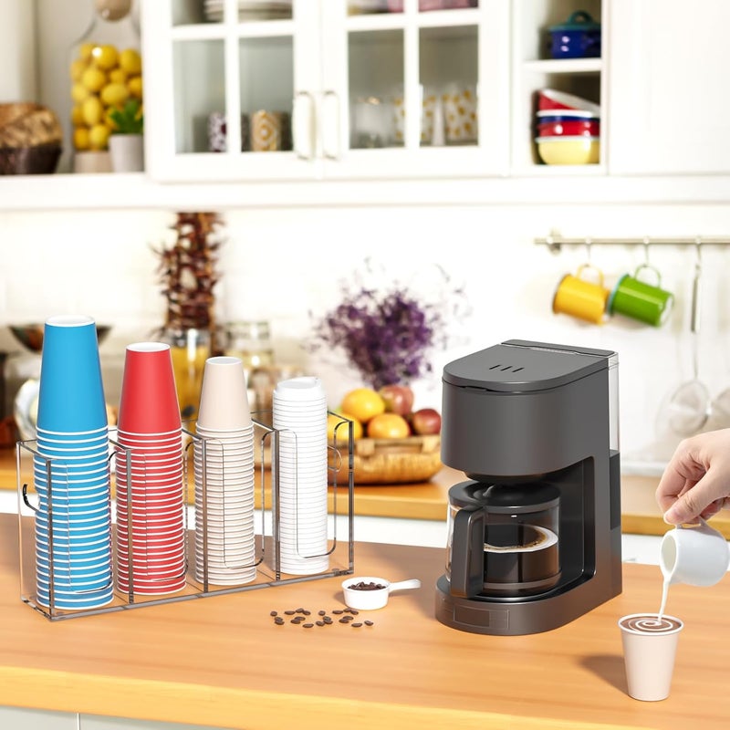 WINFFOR Disposable Cup Organizer Dispenser - 4 Compartments Clear Acrylic Cup and Lid Holder with Handles Plastic Cup Dispenser Countertop Paper Cup Holder for Coffee Bar House Party Essentials - Image 2